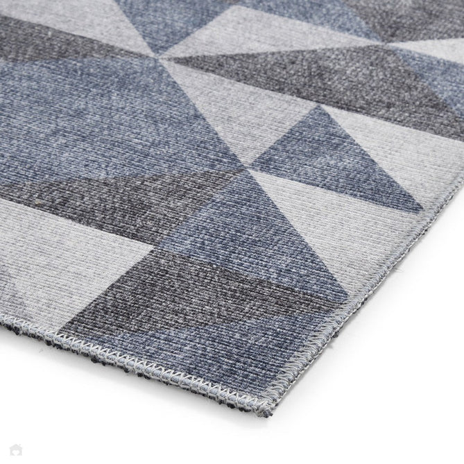 Washable Coral H1057 Modern Geometric Lightweight Printed Polyester Flatweave Blue/Grey Runner-Think Rugs-Rug Love - The Most Loved Rug Store