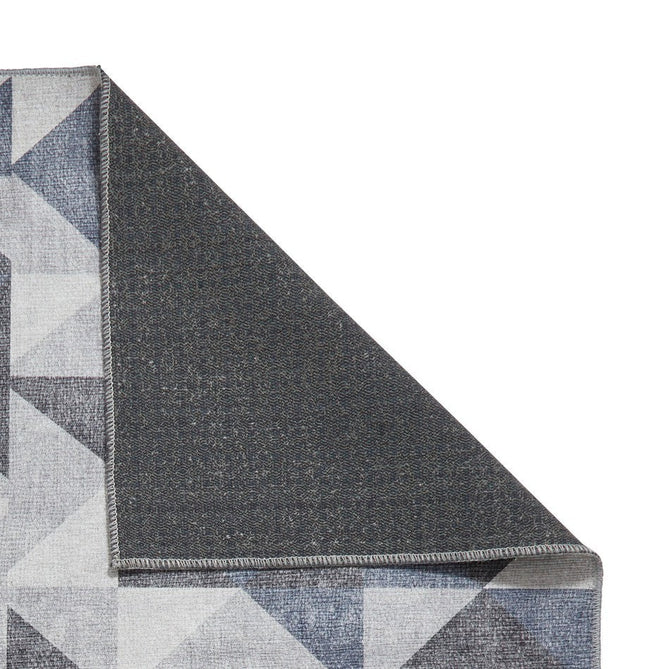 Washable Coral H1057 Modern Geometric Lightweight Printed Polyester Flatweave Blue/Grey Runner-Think Rugs-Rug Love - The Most Loved Rug Store