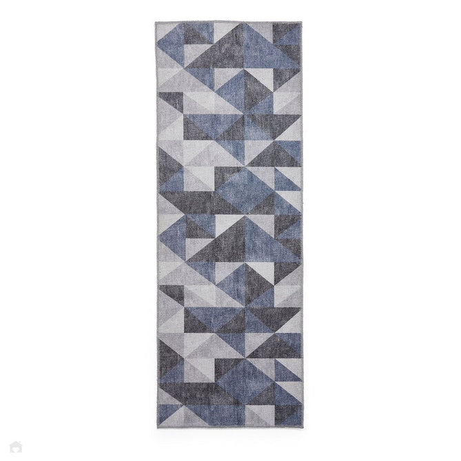 Washable Coral H1057 Modern Geometric Lightweight Printed Polyester Flatweave Blue/Grey Runner-Think Rugs-Rug Love - The Most Loved Rug Store