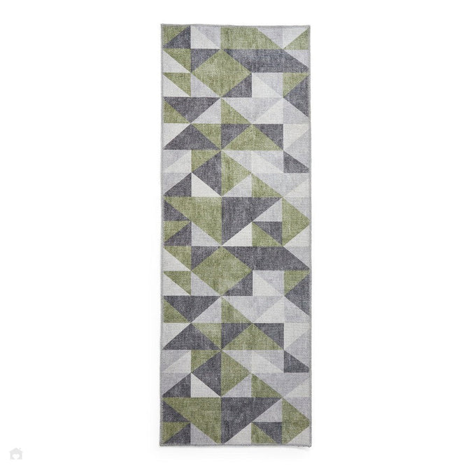 Washable Coral H1057 Modern Geometric Lightweight Printed Polyester Flatweave Green/Grey Runner-Think Rugs-Rug Love - The Most Loved Rug Store