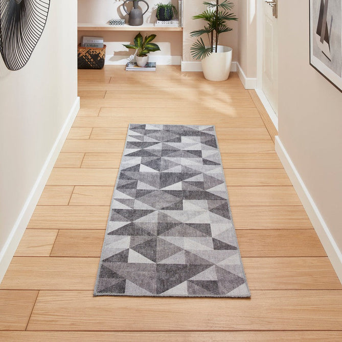 Washable Coral H1057 Modern Geometric Lightweight Printed Polyester Flatweave Grey Runner-Think Rugs-Rug Love - The Most Loved Rug Store