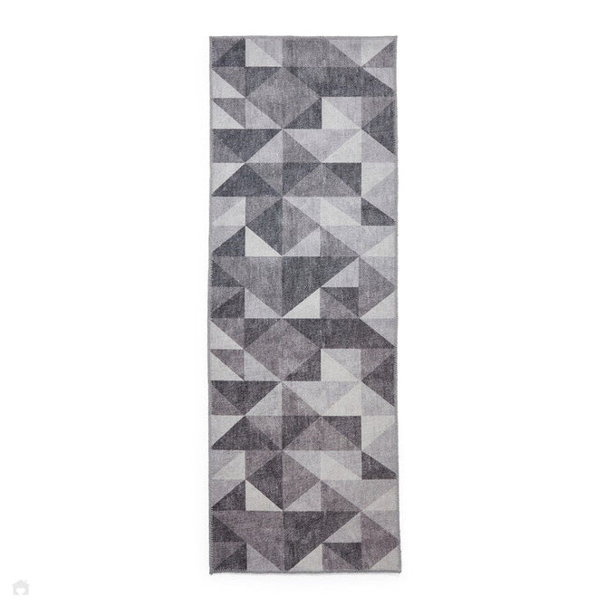 Washable Coral H1057 Modern Geometric Lightweight Printed Polyester Flatweave Grey Runner-Think Rugs-Rug Love - The Most Loved Rug Store