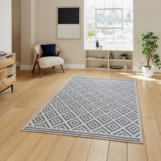 Washable Coral H1058 Modern Distressed Geometric Diamond Textured Recycled Lightweight Printed Polyester Flatweave Blue Rug-Think Rugs-Rug Love - The Most Loved Rug Store
