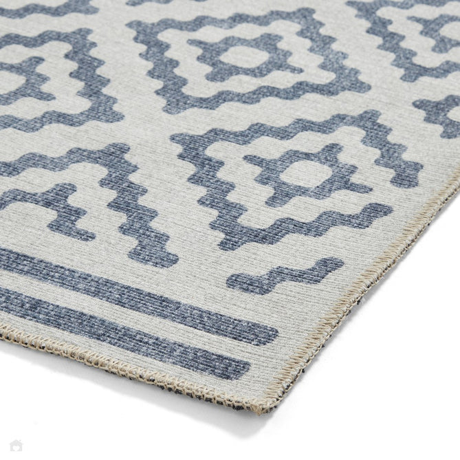 Washable Coral H1058 Modern Distressed Geometric Diamond Textured Recycled Lightweight Printed Polyester Flatweave Blue Rug-Think Rugs-Rug Love - The Most Loved Rug Store