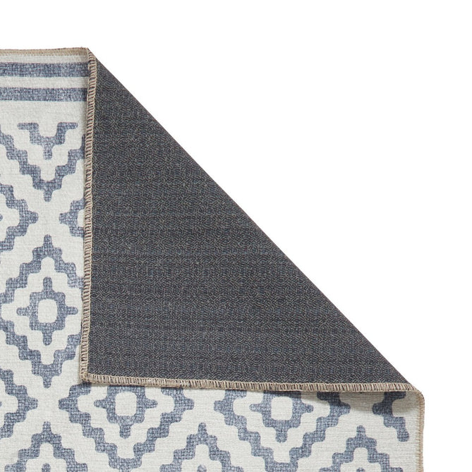 Washable Coral H1058 Modern Distressed Geometric Diamond Textured Recycled Lightweight Printed Polyester Flatweave Blue Rug-Think Rugs-Rug Love - The Most Loved Rug Store