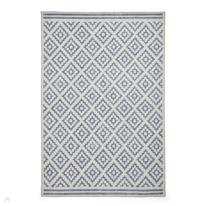 Washable Coral H1058 Modern Distressed Geometric Diamond Textured Recycled Lightweight Printed Polyester Flatweave Blue Rug-Think Rugs-Rug Love - The Most Loved Rug Store