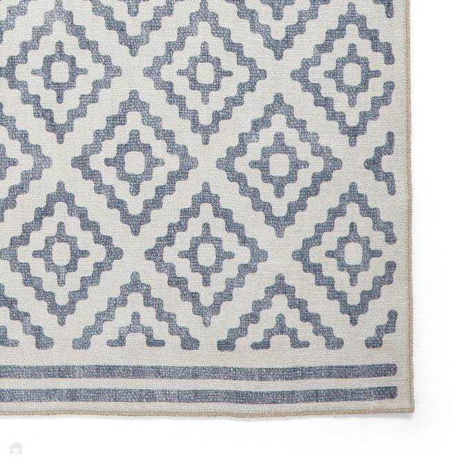 Washable Coral H1058 Modern Distressed Geometric Diamond Textured Recycled Lightweight Printed Polyester Flatweave Blue Runner-Think Rugs-Rug Love - The Most Loved Rug Store