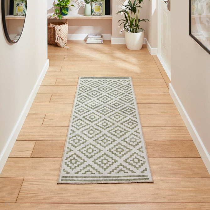 Washable Coral H1058 Modern Distressed Geometric Diamond Textured Recycled Lightweight Printed Polyester Flatweave Green Rug-Think Rugs-Rug Love - The Most Loved Rug Store