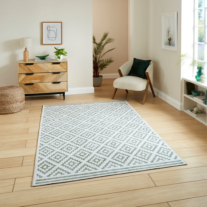 Washable Coral H1058 Modern Distressed Geometric Diamond Textured Recycled Lightweight Printed Polyester Flatweave Green Rug-Think Rugs-Rug Love - The Most Loved Rug Store