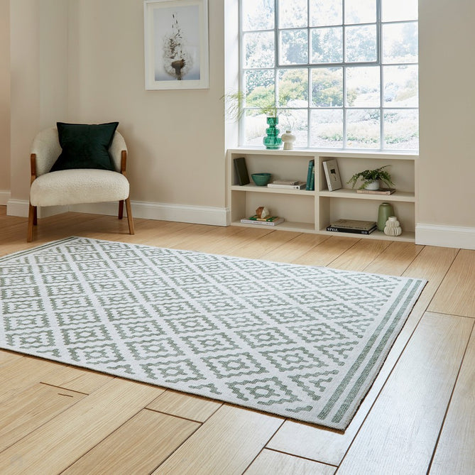 Washable Coral H1058 Modern Distressed Geometric Diamond Textured Recycled Lightweight Printed Polyester Flatweave Green Rug-Think Rugs-Rug Love - The Most Loved Rug Store