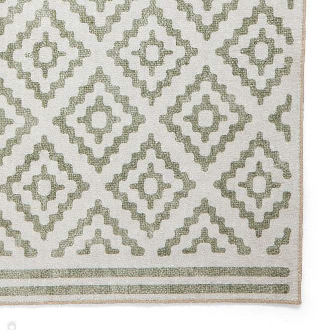 Washable Coral H1058 Modern Distressed Geometric Diamond Textured Recycled Lightweight Printed Polyester Flatweave Green Rug-Think Rugs-Rug Love - The Most Loved Rug Store