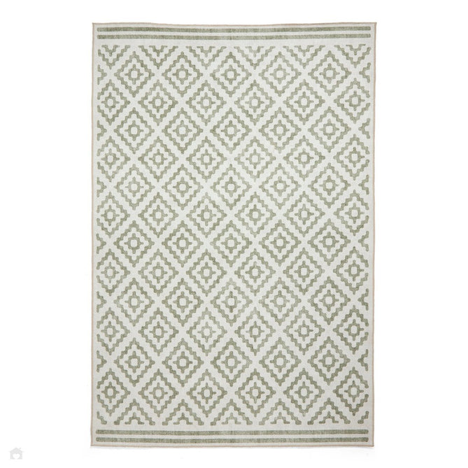 Washable Coral H1058 Modern Distressed Geometric Diamond Textured Recycled Lightweight Printed Polyester Flatweave Green Rug-Think Rugs-Rug Love - The Most Loved Rug Store