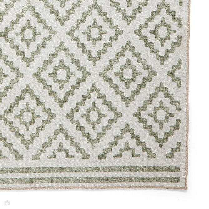 Washable Coral H1058 Modern Distressed Geometric Diamond Textured Recycled Lightweight Printed Polyester Flatweave Green Runner-Think Rugs-Rug Love - The Most Loved Rug Store