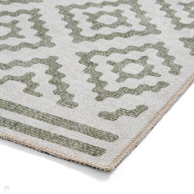 Washable Coral H1058 Modern Distressed Geometric Diamond Textured Recycled Lightweight Printed Polyester Flatweave Green Runner-Think Rugs-Rug Love - The Most Loved Rug Store