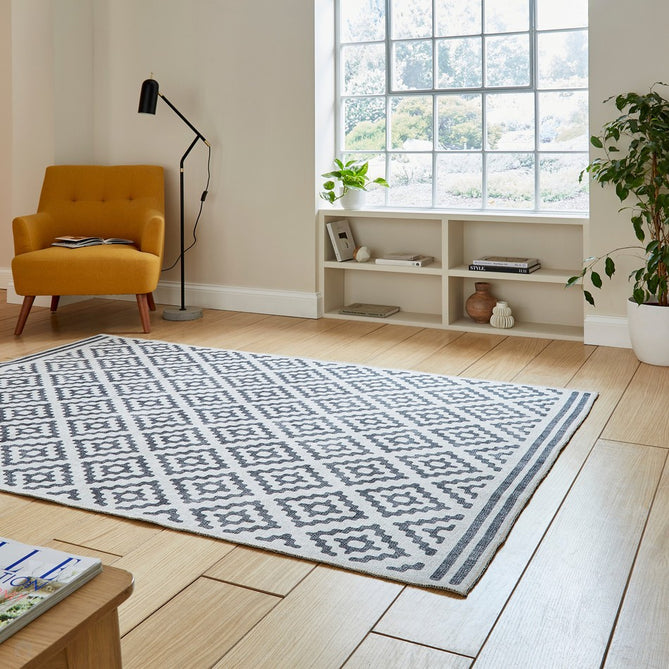 Washable Coral H1058 Modern Distressed Geometric Diamond Textured Recycled Lightweight Printed Polyester Flatweave Grey Rug-Think Rugs-Rug Love - The Most Loved Rug Store