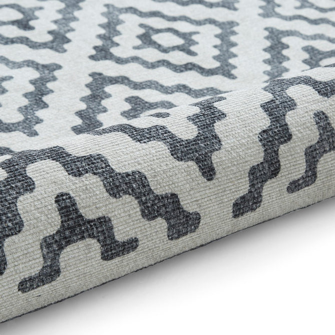 Washable Coral H1058 Modern Distressed Geometric Diamond Textured Recycled Lightweight Printed Polyester Flatweave Grey Rug-Think Rugs-Rug Love - The Most Loved Rug Store