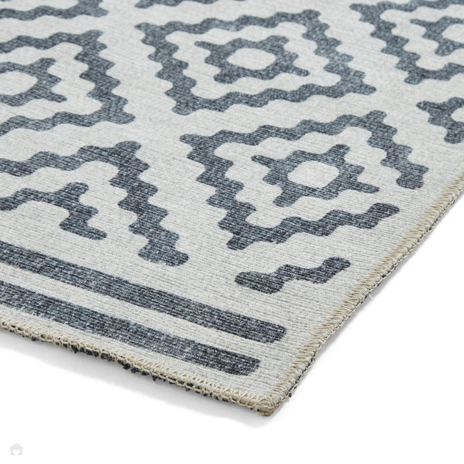 Washable Coral H1058 Modern Distressed Geometric Diamond Textured Recycled Lightweight Printed Polyester Flatweave Grey Rug-Think Rugs-Rug Love - The Most Loved Rug Store