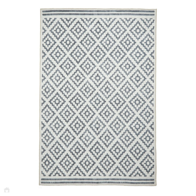 Washable Coral H1058 Modern Distressed Geometric Diamond Textured Recycled Lightweight Printed Polyester Flatweave Grey Rug-Think Rugs-Rug Love - The Most Loved Rug Store
