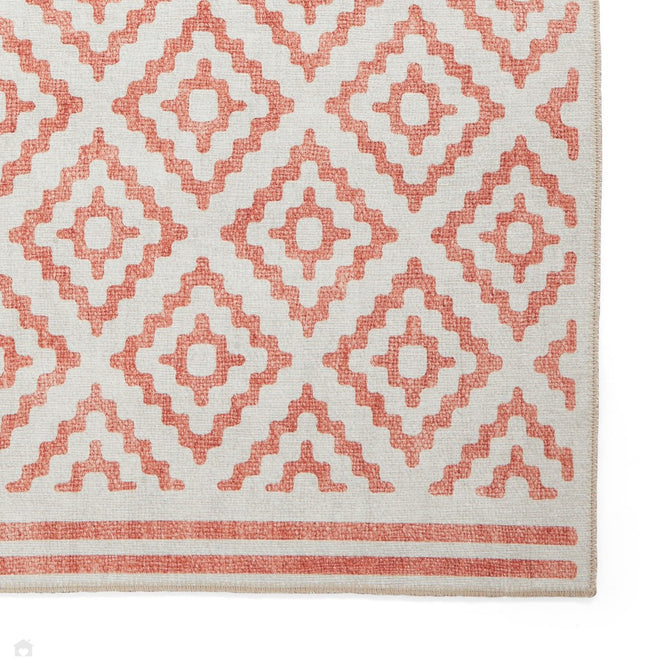 Washable Coral H1058 Modern Distressed Geometric Diamond Textured Recycled Lightweight Printed Polyester Flatweave Orange Rug-Think Rugs-Rug Love - The Most Loved Rug Store