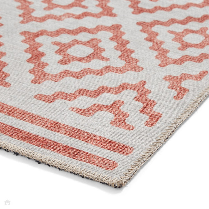 Washable Coral H1058 Modern Distressed Geometric Diamond Textured Recycled Lightweight Printed Polyester Flatweave Orange Rug-Think Rugs-Rug Love - The Most Loved Rug Store