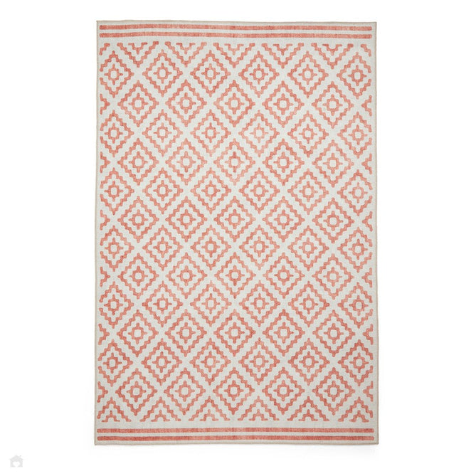 Washable Coral H1058 Modern Distressed Geometric Diamond Textured Recycled Lightweight Printed Polyester Flatweave Orange Rug-Think Rugs-Rug Love - The Most Loved Rug Store