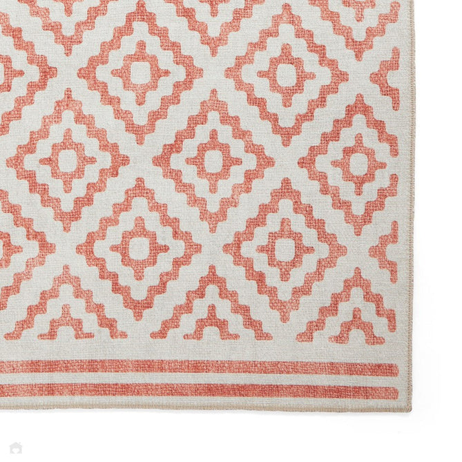 Washable Coral H1058 Modern Distressed Geometric Diamond Textured Recycled Lightweight Printed Polyester Flatweave Orange Runner-Think Rugs-Rug Love - The Most Loved Rug Store