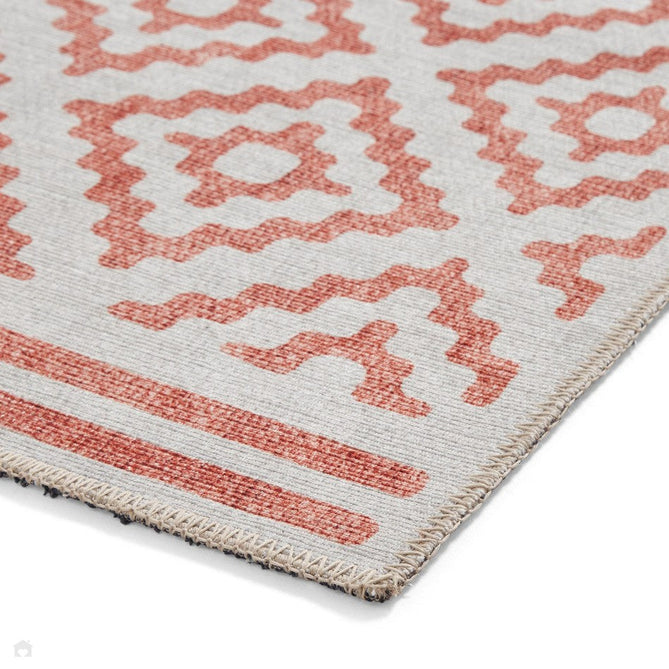 Washable Coral H1058 Modern Distressed Geometric Diamond Textured Recycled Lightweight Printed Polyester Flatweave Orange Runner-Think Rugs-Rug Love - The Most Loved Rug Store