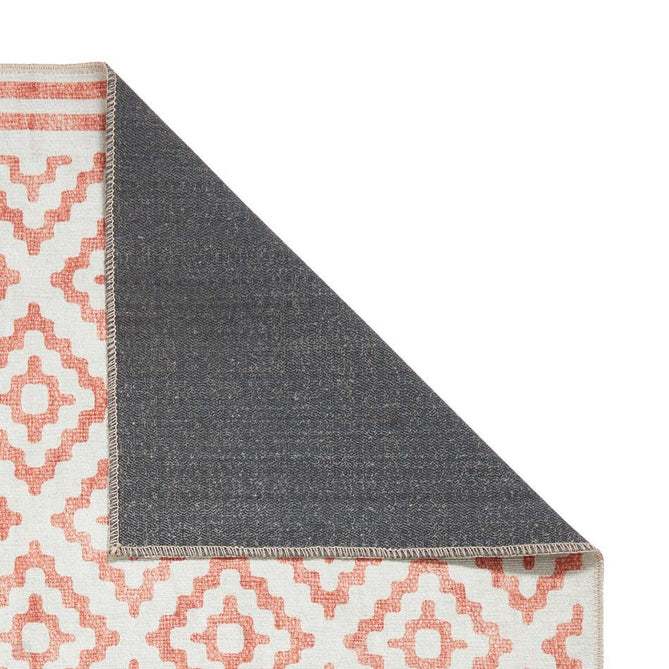 Washable Coral H1058 Modern Distressed Geometric Diamond Textured Recycled Lightweight Printed Polyester Flatweave Orange Runner-Think Rugs-Rug Love - The Most Loved Rug Store