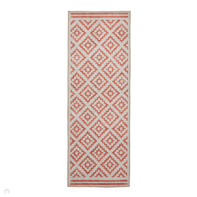 Washable Coral H1058 Modern Distressed Geometric Diamond Textured Recycled Lightweight Printed Polyester Flatweave Orange Runner-Think Rugs-Rug Love - The Most Loved Rug Store