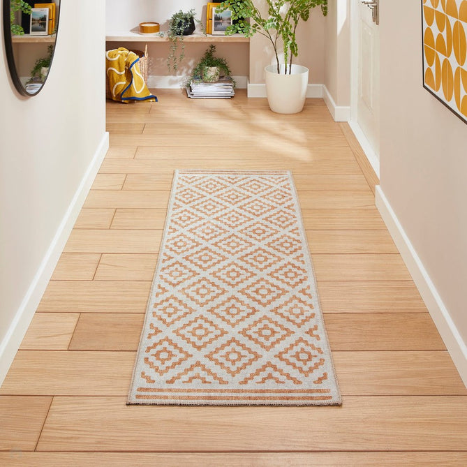 Washable Coral H1058 Modern Distressed Geometric Diamond Textured Recycled Lightweight Printed Polyester Flatweave Yellow Rug-Think Rugs-Rug Love - The Most Loved Rug Store