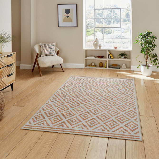 Washable Coral H1058 Modern Distressed Geometric Diamond Textured Recycled Lightweight Printed Polyester Flatweave Yellow Rug-Think Rugs-Rug Love - The Most Loved Rug Store