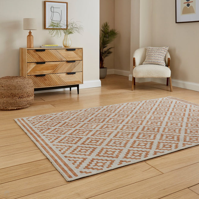 Washable Coral H1058 Modern Distressed Geometric Diamond Textured Recycled Lightweight Printed Polyester Flatweave Yellow Rug-Think Rugs-Rug Love - The Most Loved Rug Store