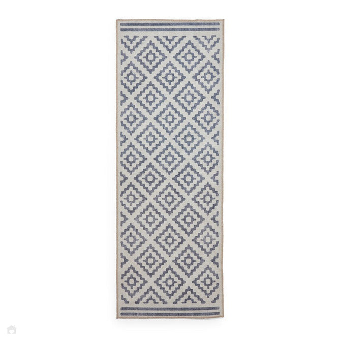 Washable Coral H1058 Modern Geometric Lightweight Printed Polyester Flatweave Blue Runner-Think Rugs-Rug Love - The Most Loved Rug Store