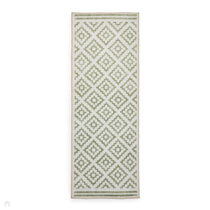 Washable Coral H1058 Modern Geometric Lightweight Printed Polyester Flatweave Green Runner-Think Rugs-Rug Love - The Most Loved Rug Store