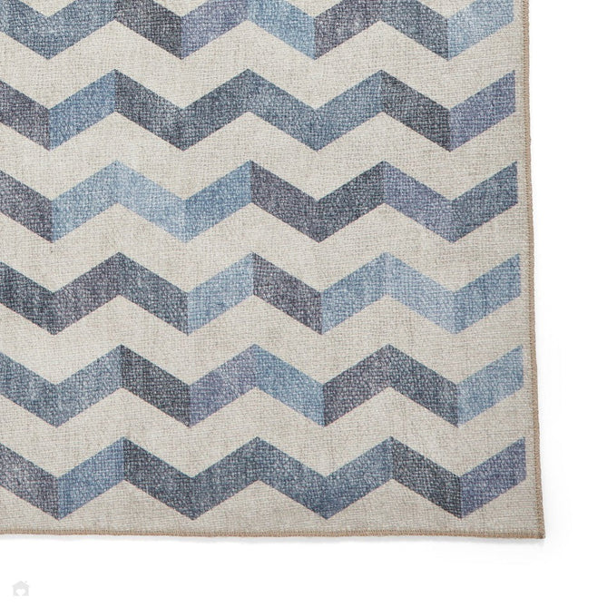 Washable Coral H1059 Modern Geometric Lightweight Printed Polyester Flatweave Blue Runner-Think Rugs-Rug Love - The Most Loved Rug Store