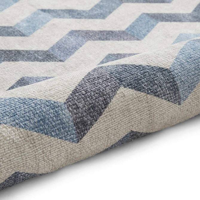 Washable Coral H1059 Modern Geometric Lightweight Printed Polyester Flatweave Blue Runner-Think Rugs-Rug Love - The Most Loved Rug Store