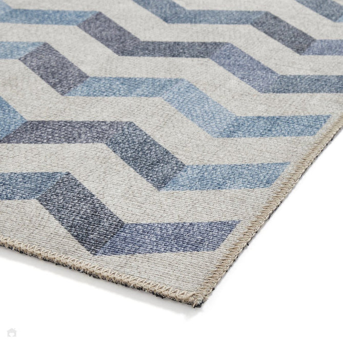 Washable Coral H1059 Modern Geometric Lightweight Printed Polyester Flatweave Blue Runner-Think Rugs-Rug Love - The Most Loved Rug Store