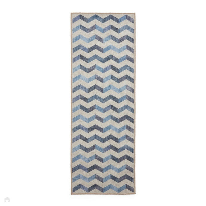 Washable Coral H1059 Modern Geometric Lightweight Printed Polyester Flatweave Blue Runner-Think Rugs-Rug Love - The Most Loved Rug Store