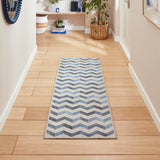 Washable Coral H1059 Modern Geometric Lightweight Printed Polyester Flatweave Blue Runner