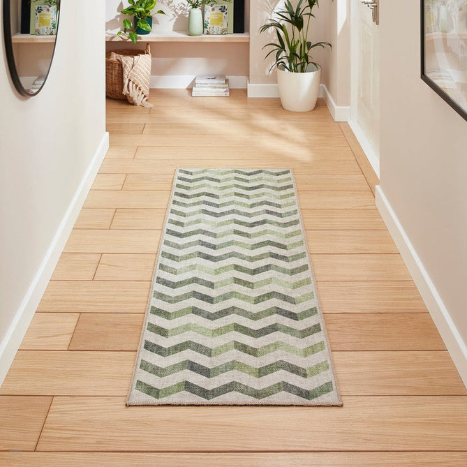 Washable Coral H1059 Modern Geometric Lightweight Printed Polyester Flatweave Green Runner-Think Rugs-Rug Love - The Most Loved Rug Store
