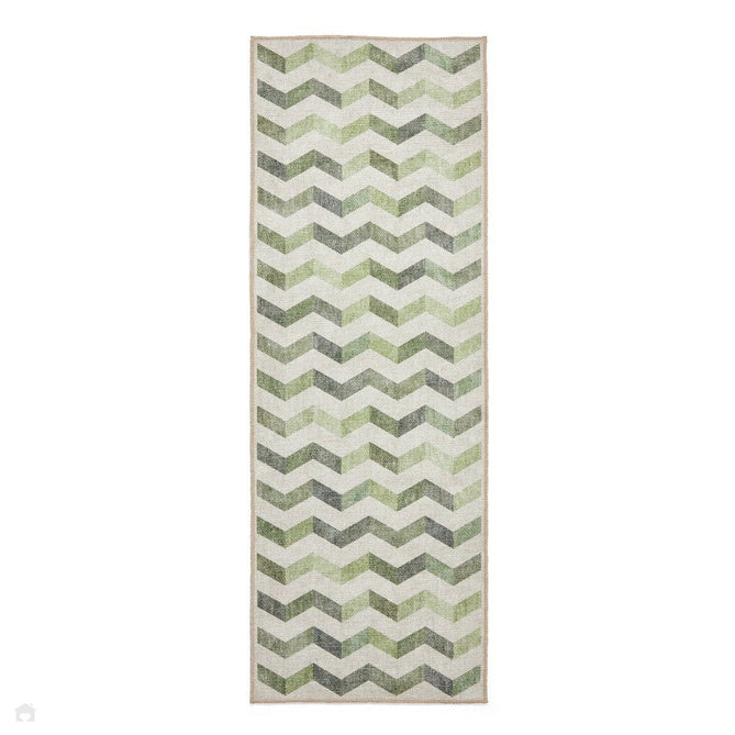 Washable Coral H1059 Modern Geometric Lightweight Printed Polyester Flatweave Green Runner-Think Rugs-Rug Love - The Most Loved Rug Store