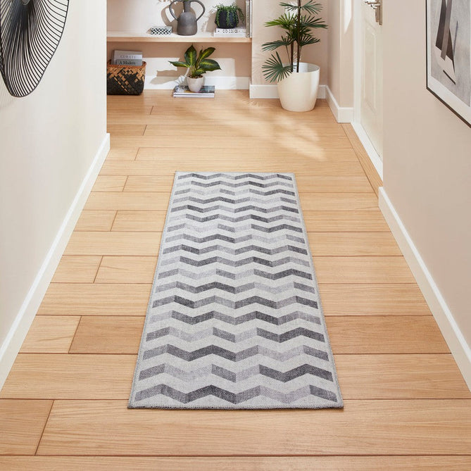 Washable Coral H1059 Modern Geometric Lightweight Printed Polyester Flatweave Grey Runner-Think Rugs-Rug Love - The Most Loved Rug Store