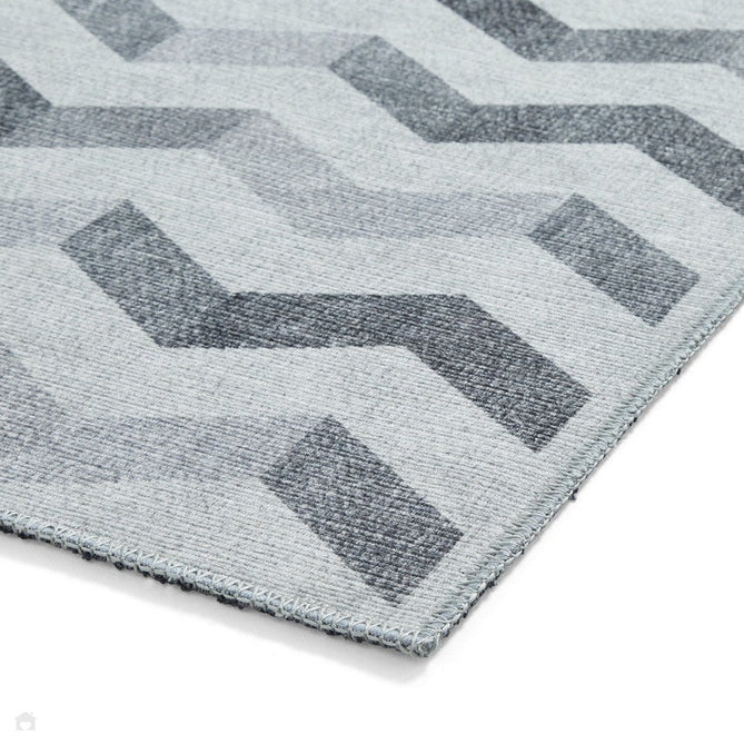 Washable Coral H1059 Modern Geometric Lightweight Printed Polyester Flatweave Grey Runner-Think Rugs-Rug Love - The Most Loved Rug Store