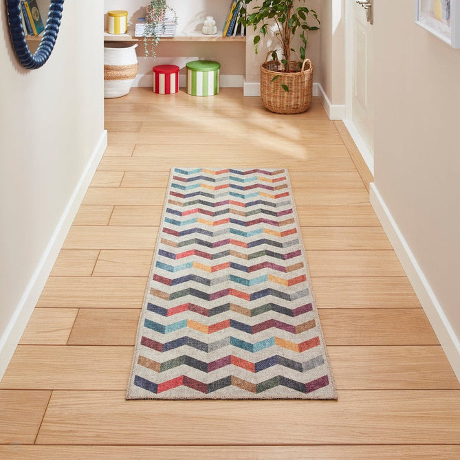 Washable Coral H1059 Modern Geometric Lightweight Printed Polyester Flatweave Multi Runner-Think Rugs-Rug Love - The Most Loved Rug Store