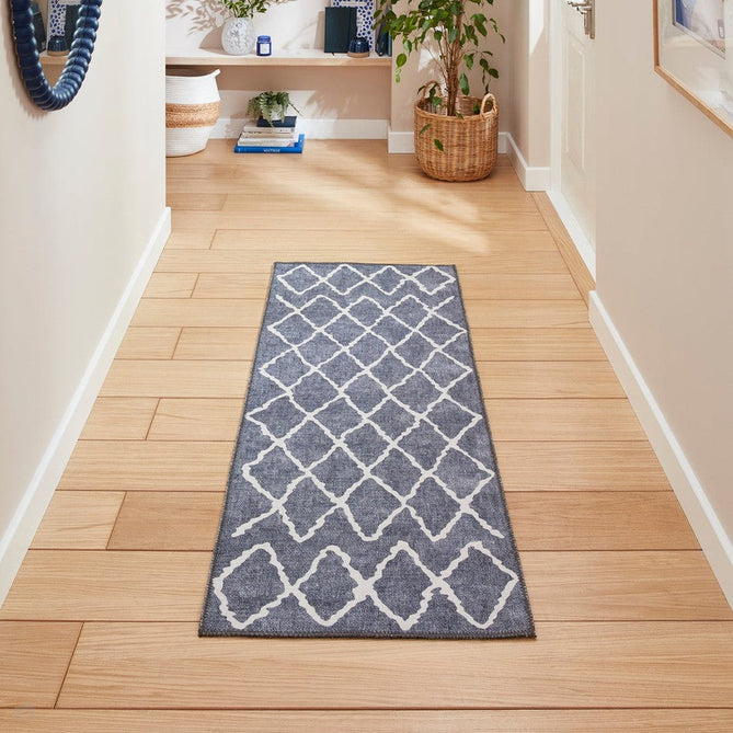 Washable Coral H1060 Modern Geometric Lightweight Printed Polyester Flatweave Blue Runner-Think Rugs-Rug Love - The Most Loved Rug Store