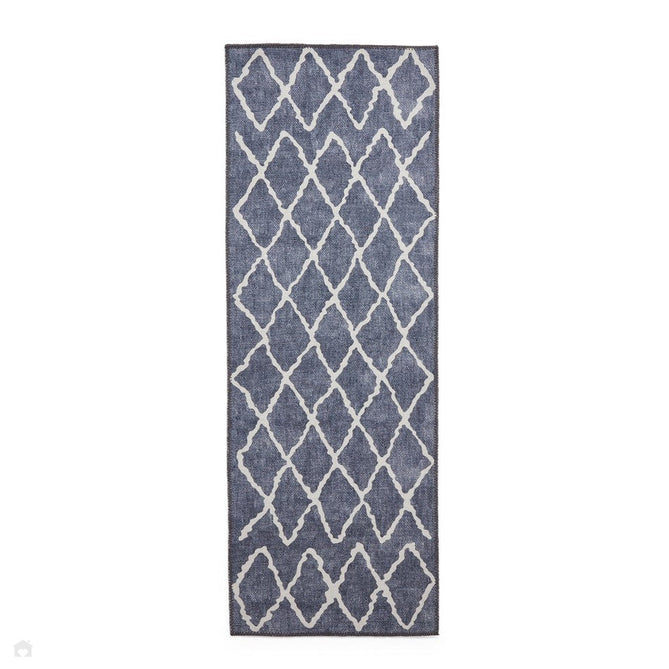 Washable Coral H1060 Modern Geometric Lightweight Printed Polyester Flatweave Blue Runner-Think Rugs-Rug Love - The Most Loved Rug Store
