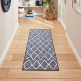 Washable Coral H1060 Modern Geometric Lightweight Printed Polyester Flatweave Blue Runner