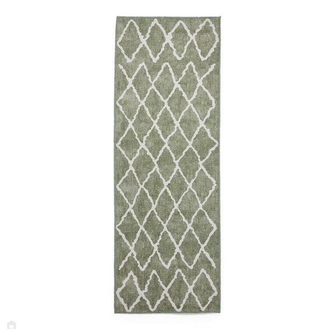 Washable Coral H1060 Modern Geometric Lightweight Printed Polyester Flatweave Green Runner-Think Rugs-Rug Love - The Most Loved Rug Store