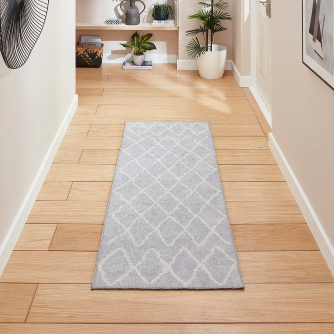 Washable Coral H1060 Modern Geometric Lightweight Printed Polyester Flatweave Light Grey Runner-Think Rugs-Rug Love - The Most Loved Rug Store