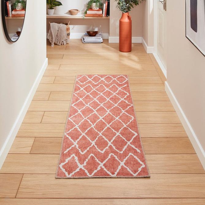 Washable Coral H1060 Modern Geometric Lightweight Printed Polyester Flatweave Orange Runner-Think Rugs-Rug Love - The Most Loved Rug Store